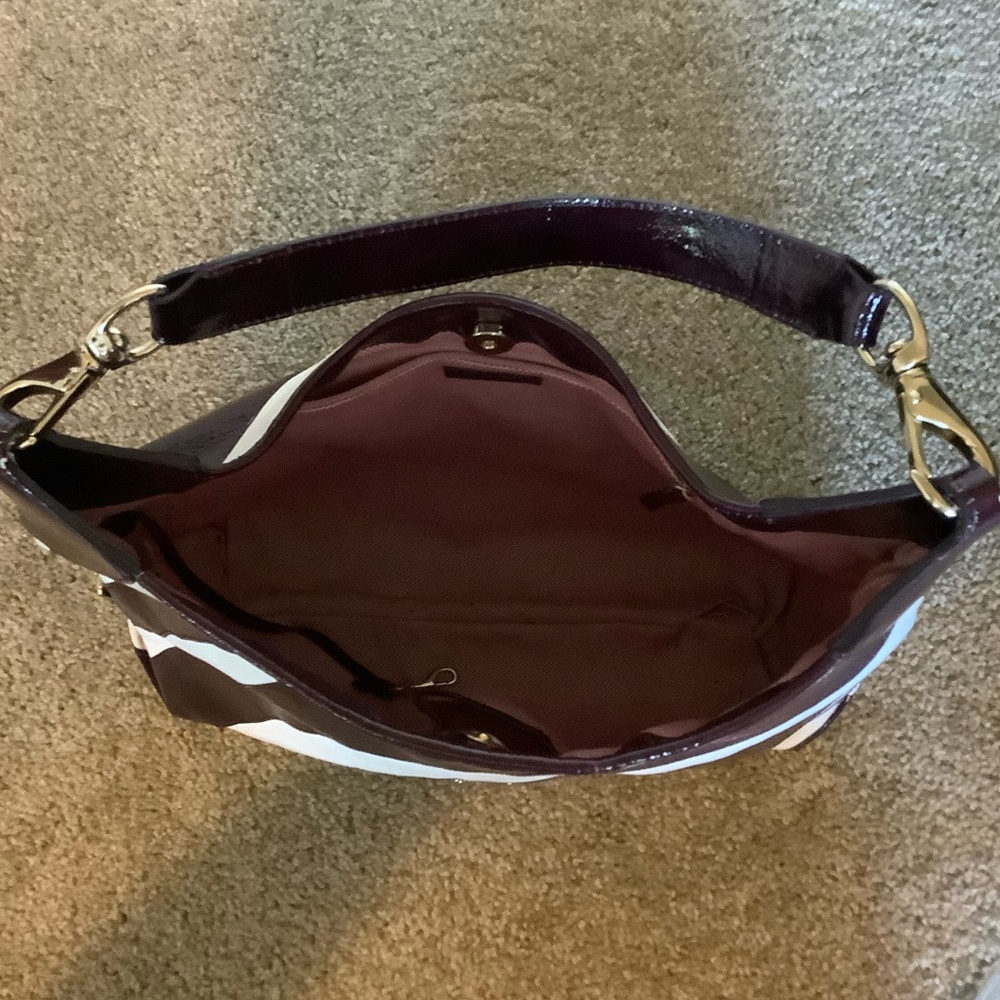 Dooney & Bourke Purple Patent & White Canvas Stripe Shoulder Bag - Picture 4 of 7